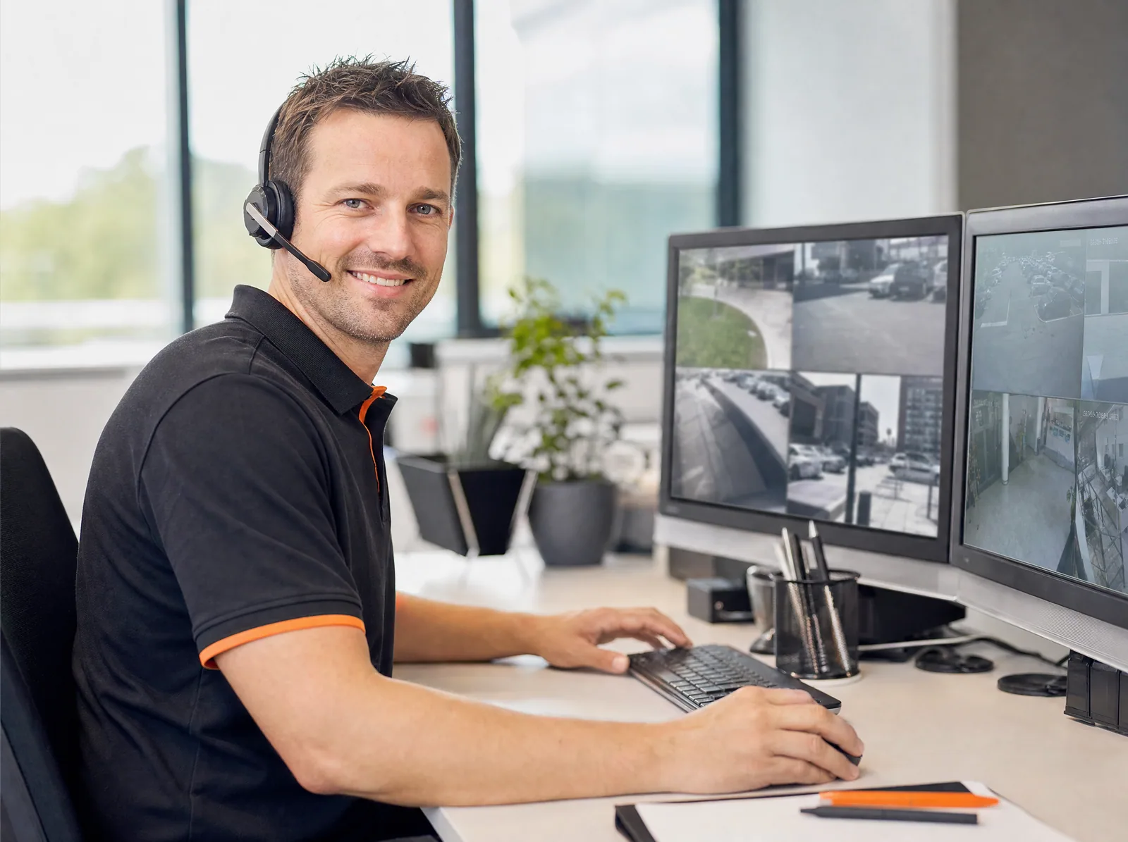Harb Security Systems technician on a call